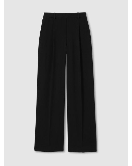 Reiss Black Elasticated-Waist Wide-Leg Twill Trousers