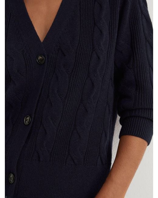 Reiss Blue Wool-Cashmere Cable-Knit Cardigan