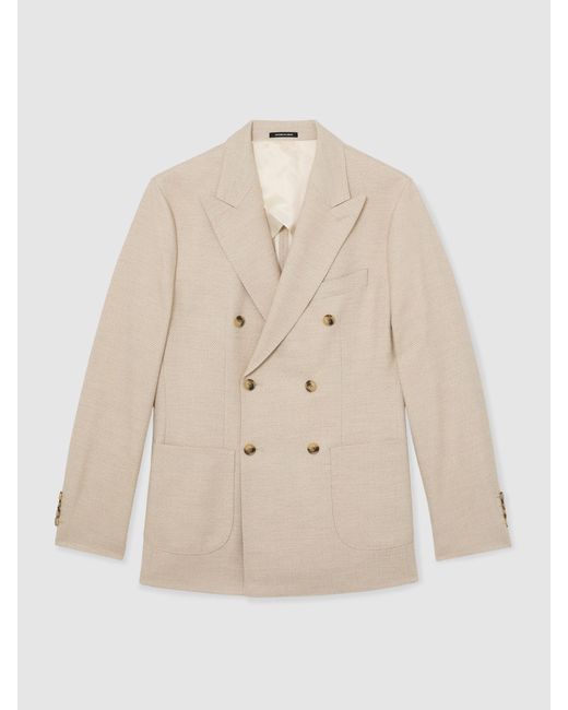 Reiss Natural Double-Breasted Herringbone Blazer Tailored-Fit With Cotton for men