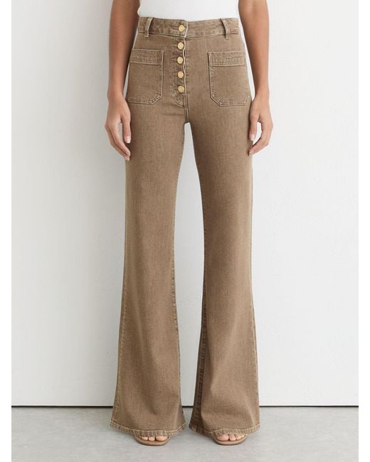 Reiss Natural Cali - Light Brown Twin-pocket Button Flared Jeans, 26w X 31r (uk 26 R)