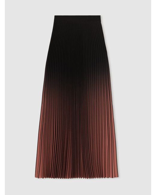 Reiss Multicolor Marlie - Burgundy/black Ombre Pleated Midi Skirt, Us 4