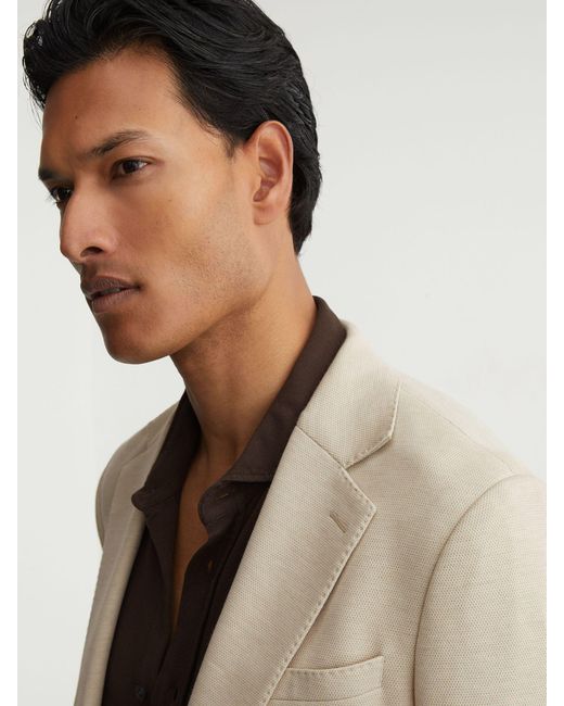 Reiss Natural Gerrard - Stone Tailored Fit Textured Jersey Single-breasted Suit Blazer, 38 for men