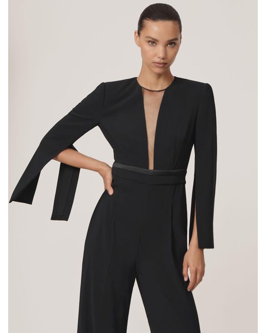 Reiss White Plunge-Neck Split-Sleeve Jumpsuit