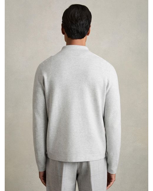 Reiss Gray Melange & Striped Zip Through Knitted Jacket for men