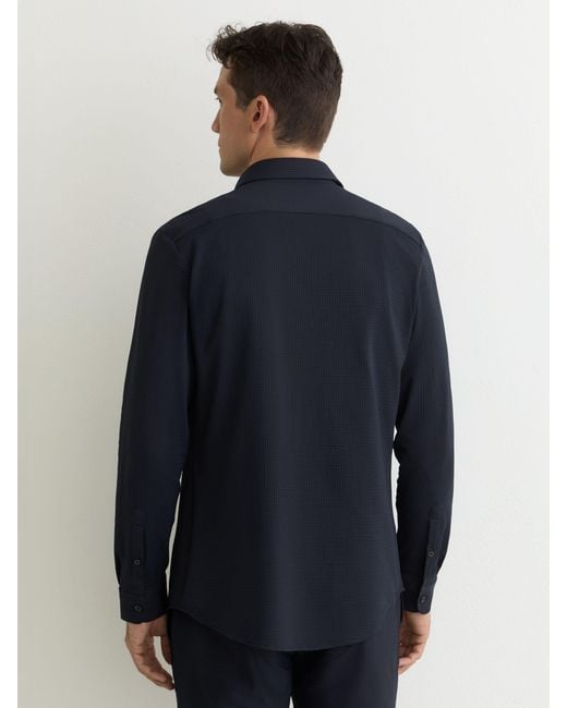 Reiss Blue Solarko - Navy Seersucker Cutaway-collar Shirt Regular-fit, Xs for men