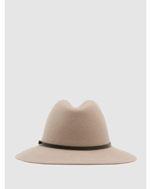 Reiss Brown Wool-Felt Leather-Band Fedora Hat, S & M