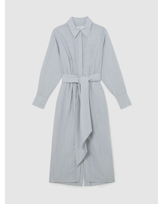 Reiss White Blend Tie-Waist Shirt Dress