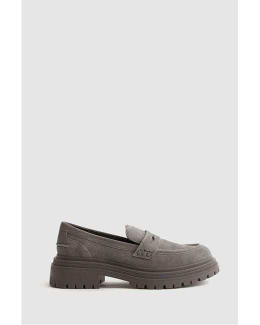 Reiss Gray Adele - Grey Suede Chunky Cleated Loafers