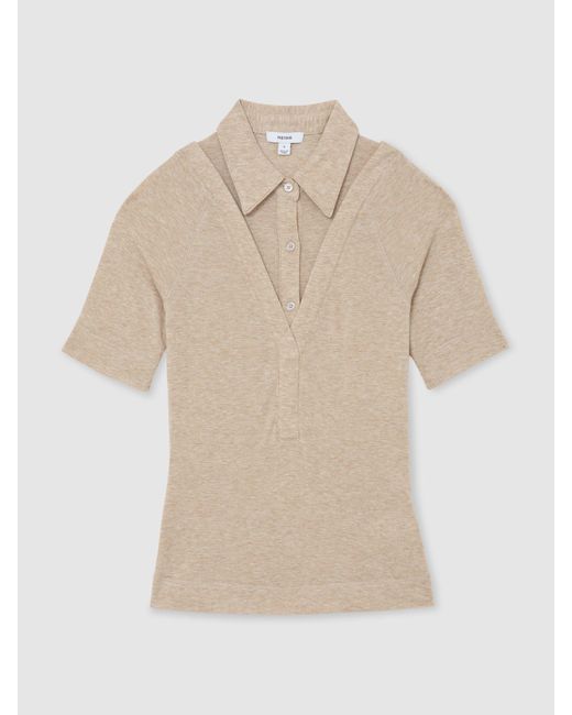 Reiss Natural Collar-Insert Jersey-Knit Top With Wool