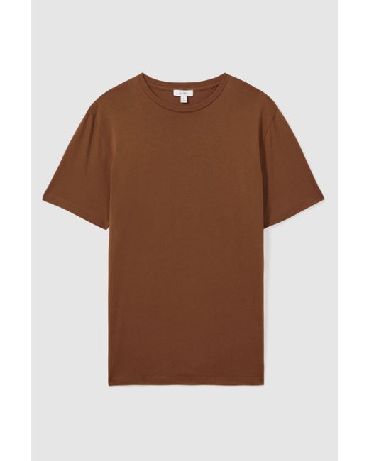 Reiss Bless - Mocha Brown Cotton Crew Neck T-shirt, S for men