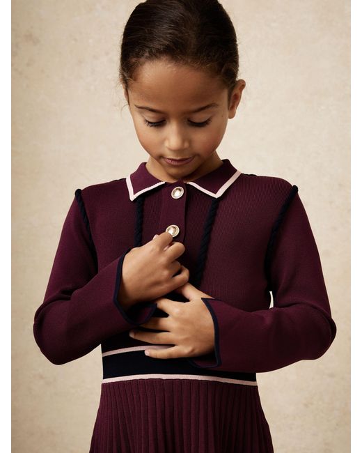 Reiss Purple Freya Berry Piped Knitted Skater Dress