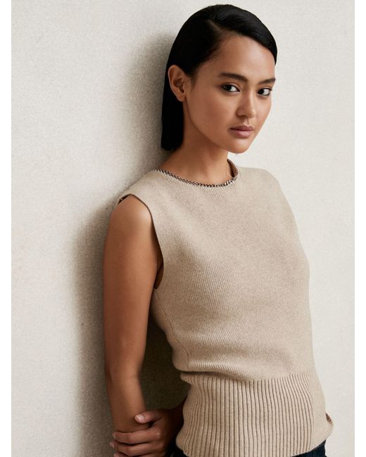 Reiss Brown Wool-Blend Necklace-Trim Knitted Vest
