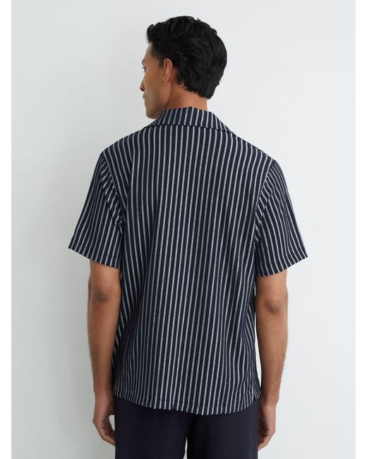 Reiss Blue Textured Stripe Cuban-Collar Shirt for men