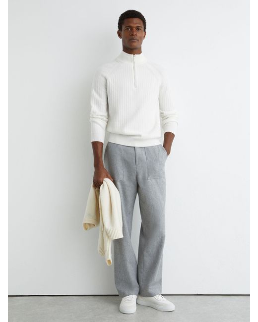 Reiss White Textured-Knit Half-Zip Jumper With Wool for men