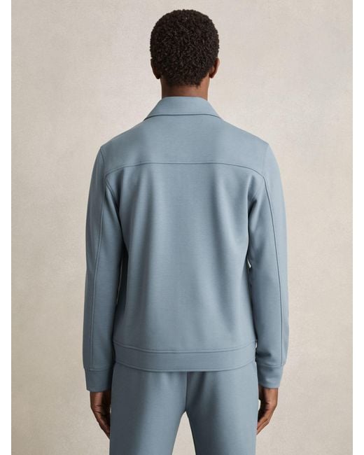 Reiss Blue Premium Interlock Zip-Through Overshirt for men