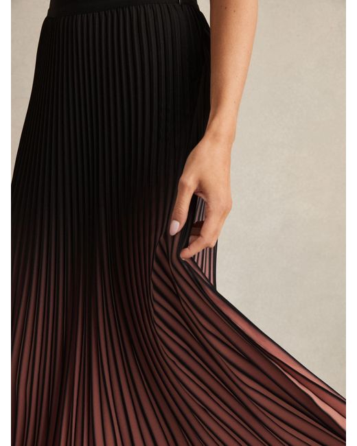 Reiss Multicolor Marlie - Burgundy/black Ombre Pleated Midi Skirt, Us 4