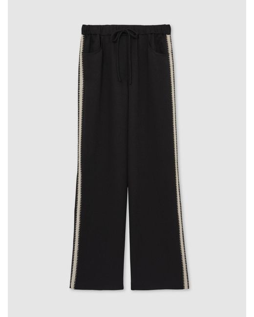 Reiss Black Wide-Leg Embroidered Trousers