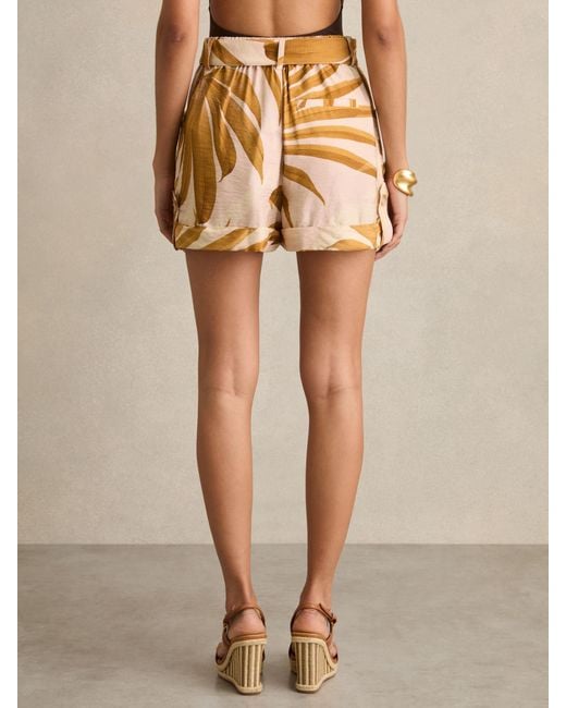 Reiss Natural Avril - Neutral Palm Print Belted Shorts, Us 0