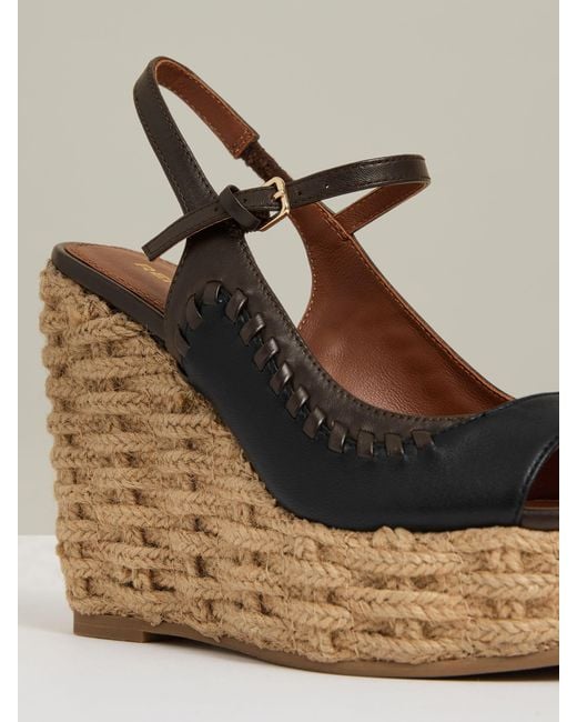 Reiss Natural Chocolate & Leather Whipstitch Wedges Sandals