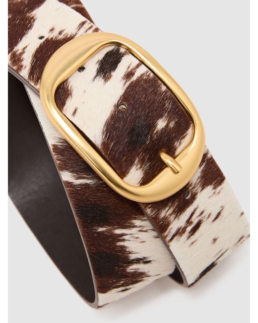Reiss White Pony Hair Cow-Print Oval-Buckle Belt