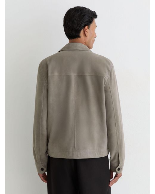 Reiss Gray Suede Button-Through Trucker Jacket for men