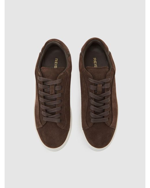 Reiss Brown Leather Low-Top Trainers
