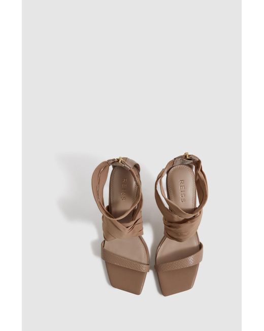 Reiss Natural Remi - Nude Wrap Front Angled Heels