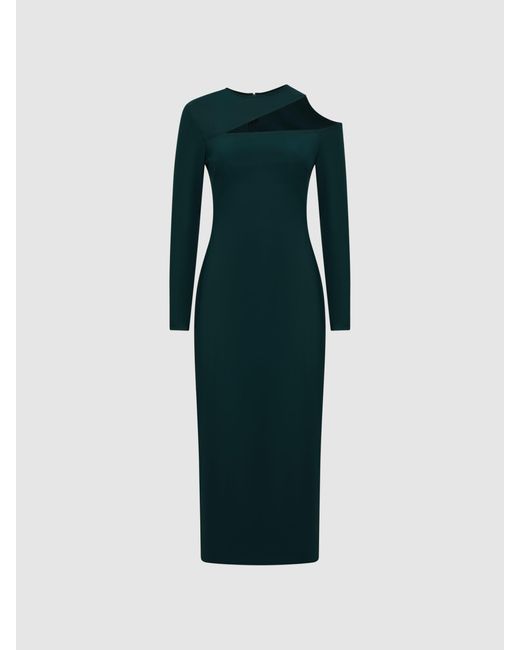 Reiss Blue Tiffany - Teal Bodycon Off-the-shoulder Midi Dress, Us 4