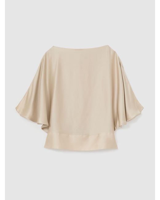 Reiss Gray Silk Draped Split-Sleeve Top