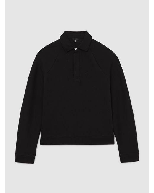 Reiss Costello - Black Cotton-blend Fleece-back Polo Shirt, M for men