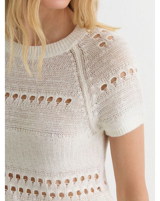 Reiss Chloe - White Linen Textured-knit Top, Xl (us 16-18) | Lyst