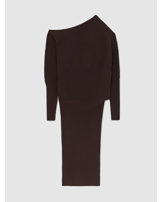 Reiss Multicolor Lara - Mink Off-the-shoulder Ribbed Midi Dress, L (us 12-14)