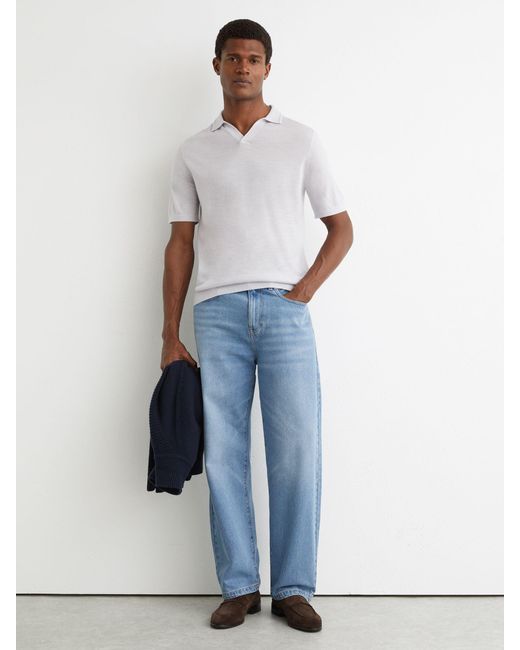 Reiss White Merino Wool Open-Collar Polo Shirt for men
