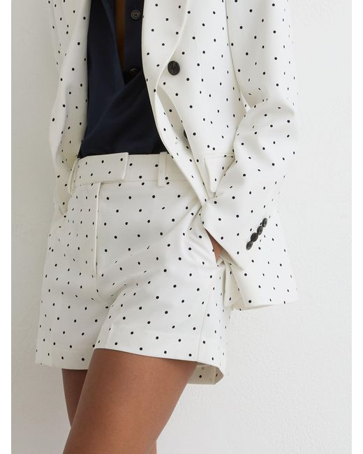 Reiss Beatrix - White/navy Polka-dot Tailored Shorts, Us 14