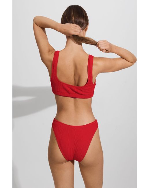 GOOD AMERICAN Good Bright Red Always Fits Textured Bikini Top