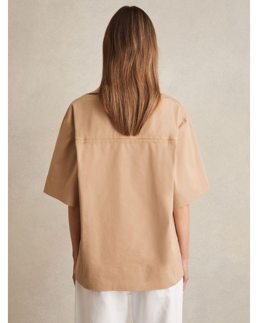 Reiss Natural Dara - Camel Cotton Blend Craft Stitch Collared Top, Us 0