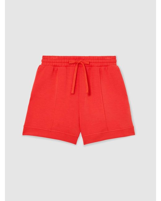 Reiss Bea - Coral Red Premium Interlock Drawstring Shorts, Xs (us 2)