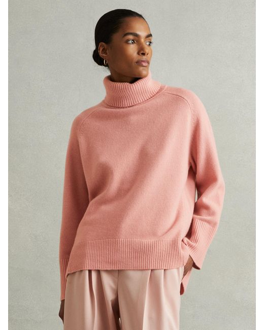 Reiss Pink Wool-Cashmere Roll-Neck Jumper
