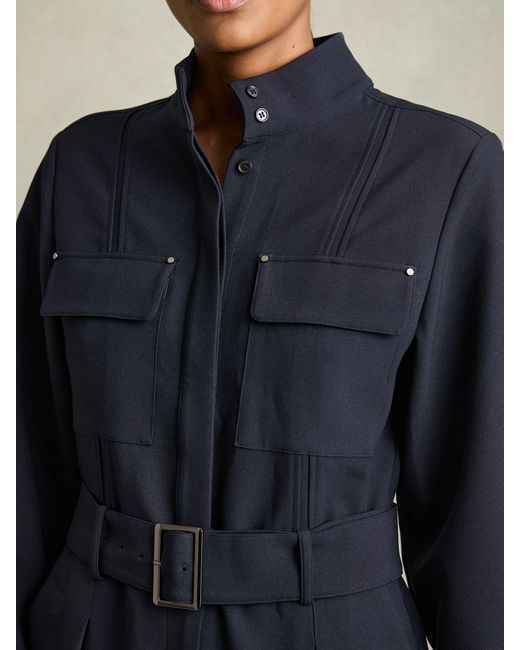 Reiss Blue Tailored Wide Leg Utility Jumpsuit