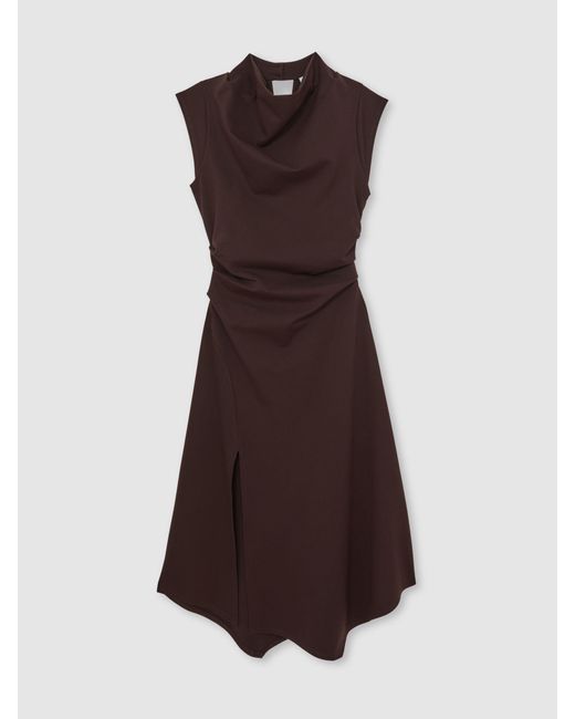 Reiss Natural Twill Jersey Draped Midi Dress