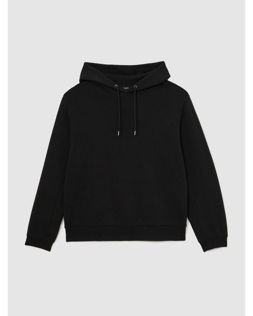 Reiss Black Sueded Interlock Jersey Relaxed-Fit Hoodie for men
