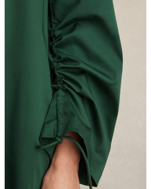 Reiss Grazia - Green Cotton Gathered Cut-out Shirt Dress With Stretch, Us 2