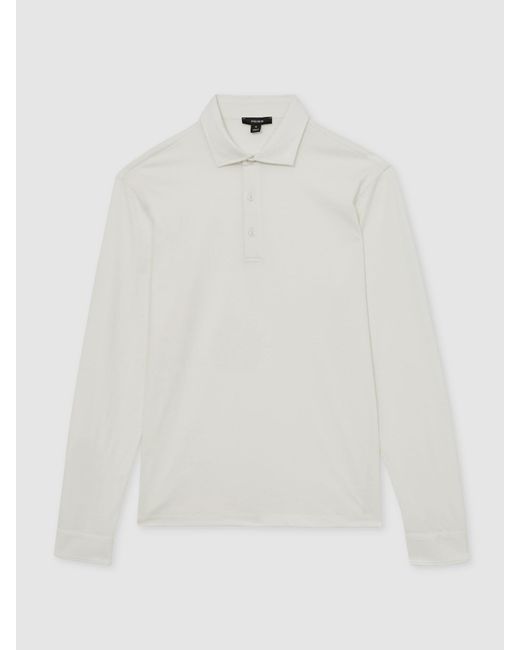 Reiss White Cotton-Jersey Long Sleeve Polo Shirt for men
