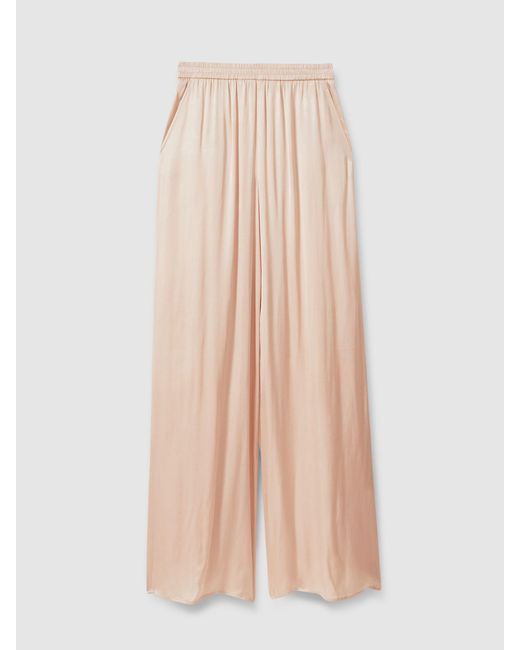 Reiss Natural Petite Satin Elasticated Waist Wide Leg Trousers
