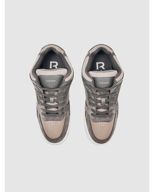 Reiss White Charcoal/Dark Anse Bonded-Leather Mid-Top Skater Trainers for men