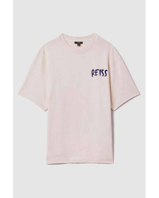 Reiss Multicolor Abbott - Ecru/blue Cotton Motif T-shirt, S for men