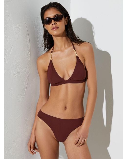 Reiss Brown Fixed-Side High-Leg Bikini Bottoms
