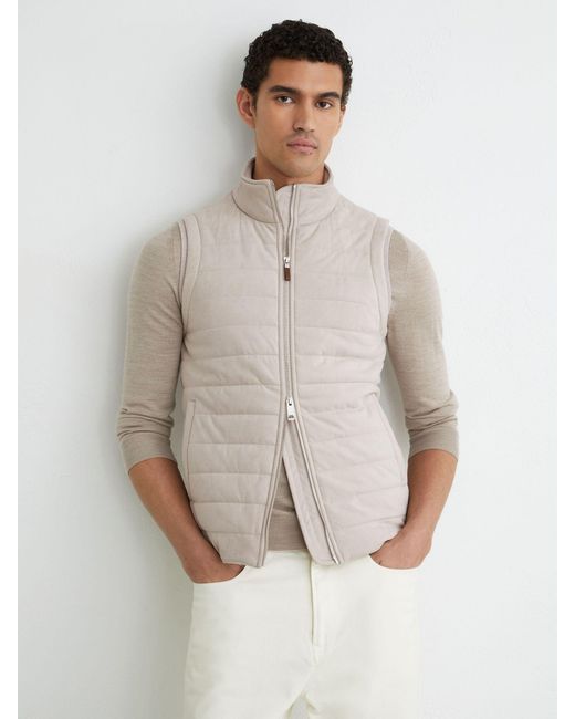 Reiss White Funnel-Neck Quilted Gilet for men