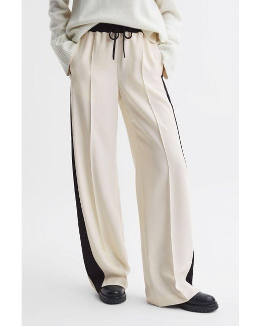 Reiss Gray Wide - Cream May Leg Contrast Stripe Drawstring Trousers