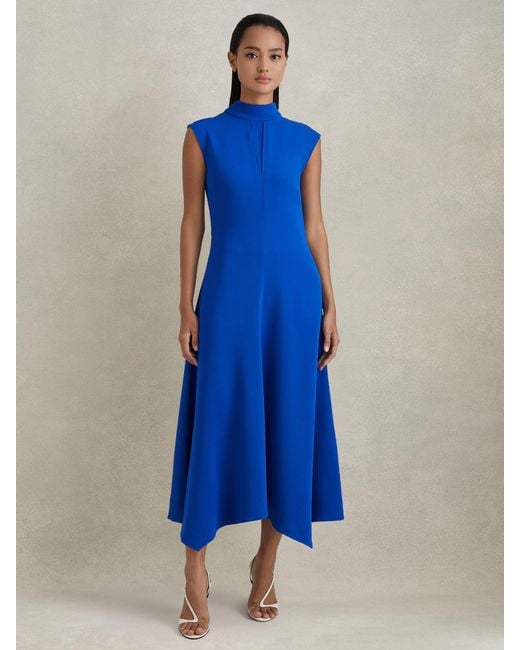 Reiss Libby Cobalt Fitted Asymmetric Midi Dress in Blue Lyst